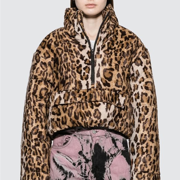 ASHLEY WILLIAMS FAUX LEOPARD FUR PUFFER PULLOVER JACKET - Picture 1 of 9